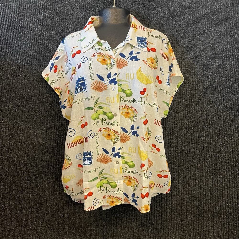 Hester & Orchard Women's Blouse M Linen Rayon Tropical Boxy Button-Up Shirt - Picture 1 of 9